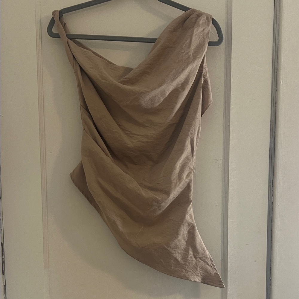 Asymmetrical Tan Drape Top